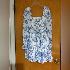 & other stories babydoll cotton dress in white/blue floral